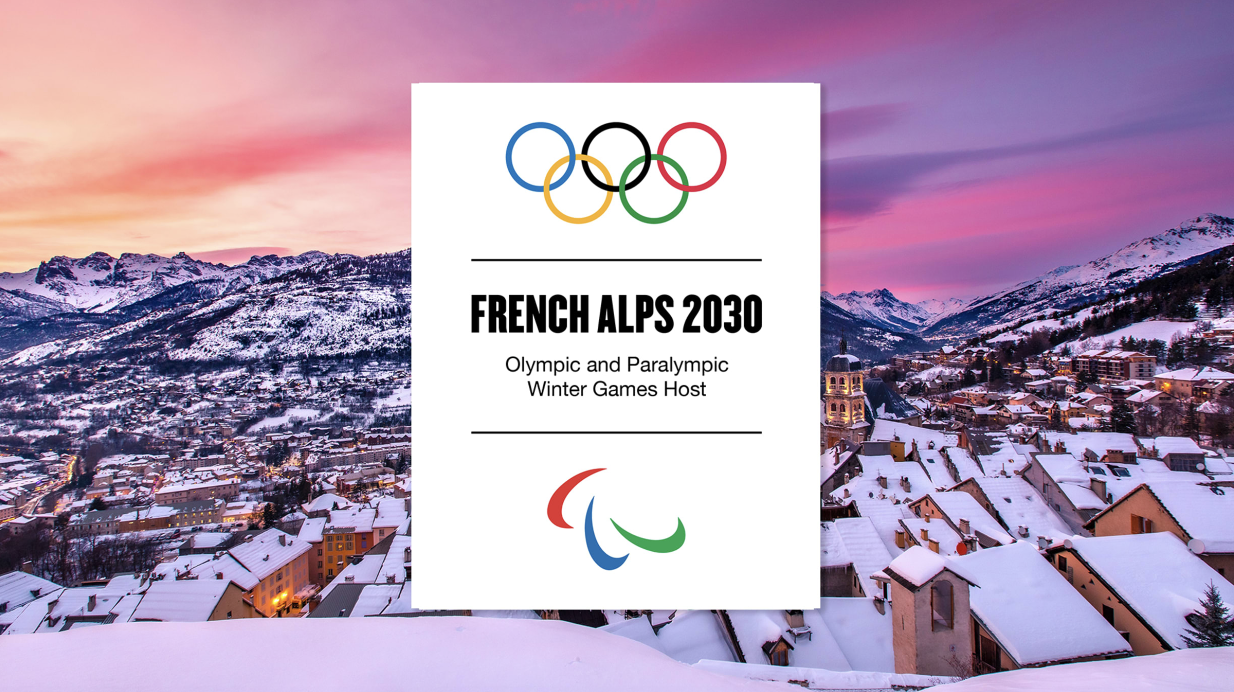 Jeux Olympiques et Paralympiques des Alpes 2030, logo et les Alpes dans le fond