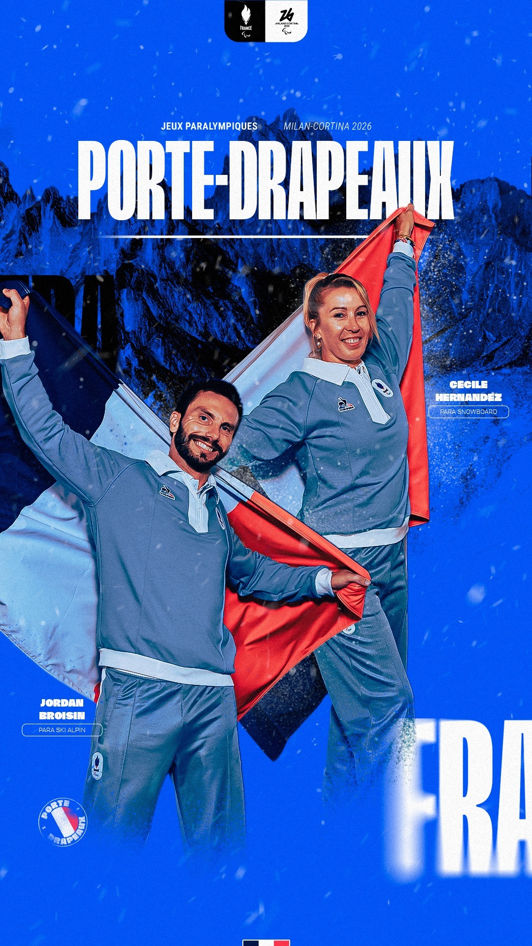 Cécile Hernandez et Jordan Broison porte-drapeaux pour les Jeux paralympiques de Milan-Cortina en 2026 !